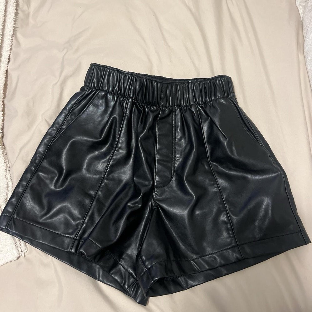 Black Faux Leather Women's Shorts